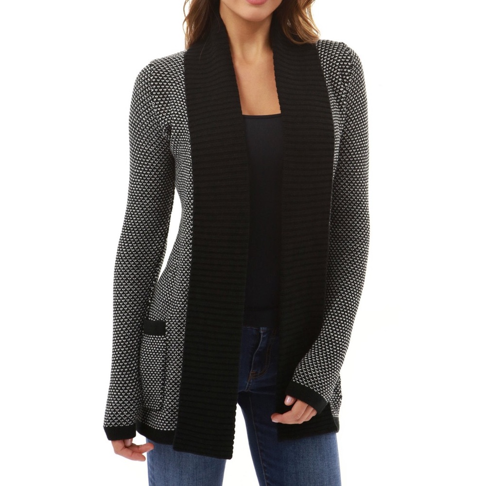 PattyBoutik Black and White Open Front Cardigan